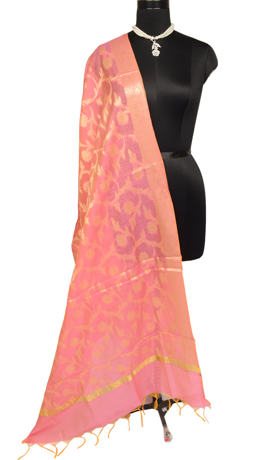 Pink Banarasi Dupatta Indian Art Silk Woven Zari Brocade Long Stole Scarves
