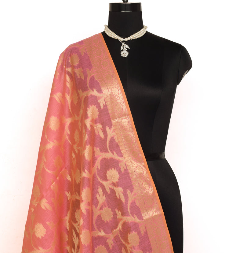 Pink Banarasi Dupatta Indian Art Silk Woven Zari Brocade Long Stole Scarves