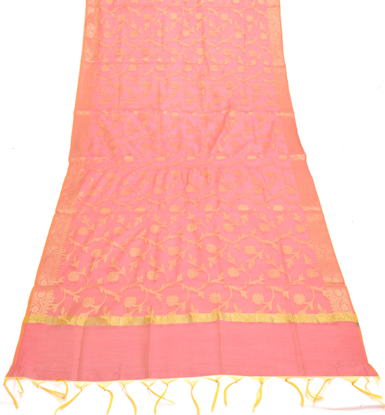 Pink Banarasi Dupatta Indian Art Silk Woven Zari Brocade Long Stole Scarves