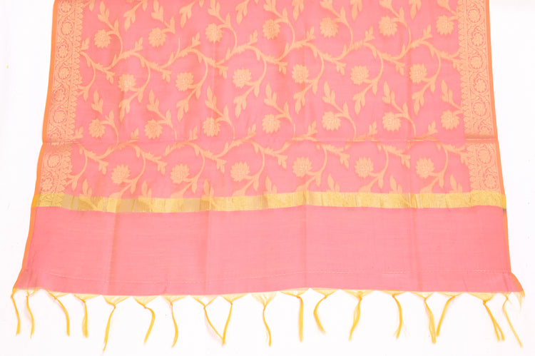 Pink Banarasi Dupatta Indian Art Silk Woven Zari Brocade Long Stole Scarves