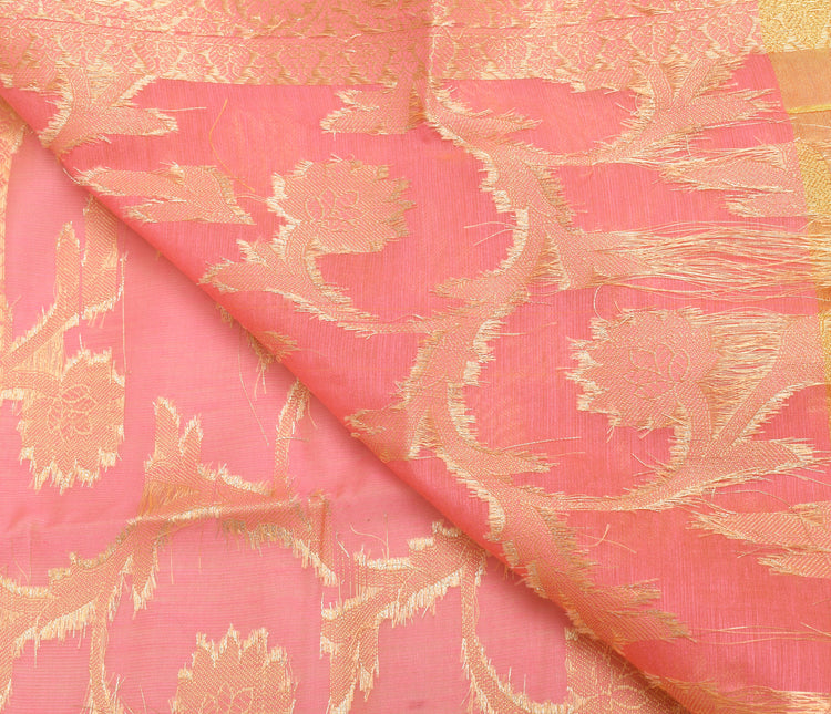 Pink Banarasi Dupatta Indian Art Silk Woven Zari Brocade Long Stole Scarves