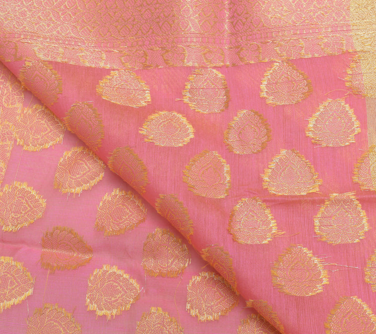 Pink Banarasi Dupatta Indian Art Silk Woven Zari Brocade Long Stole Scarves