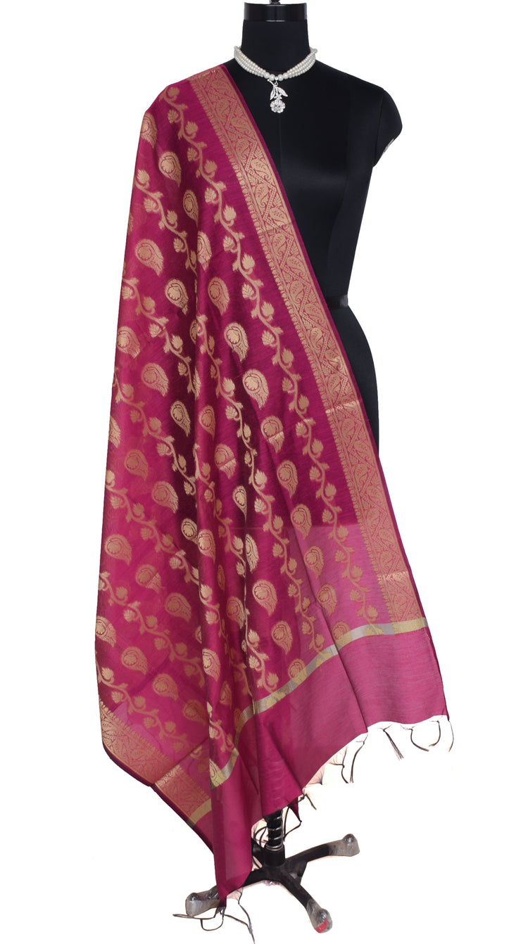 Purple Banarasi Dupatta Indian Art Silk Woven Resham Brocade Long Stole Scarves