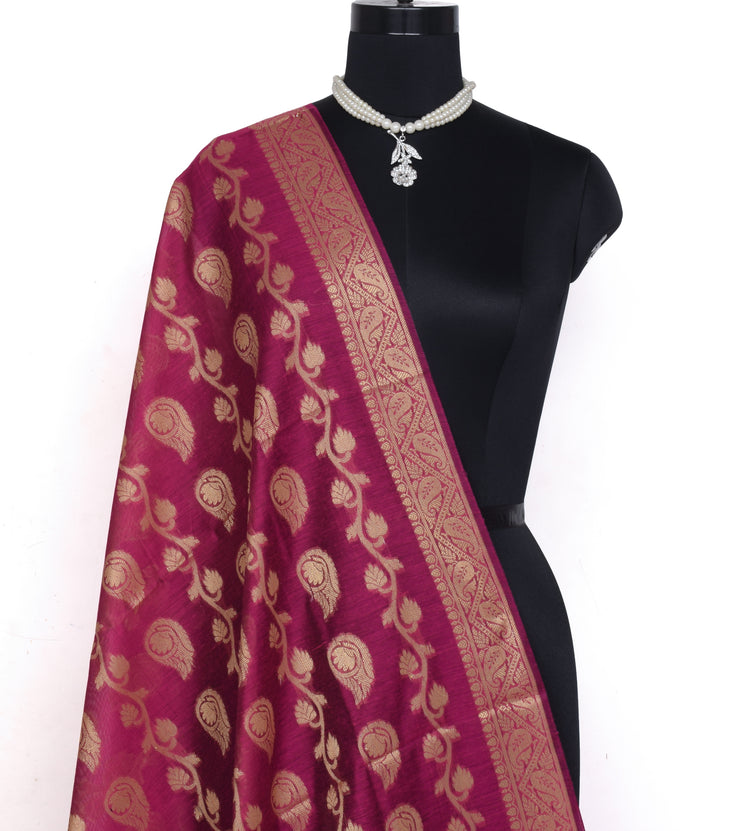 Purple Banarasi Dupatta Indian Art Silk Woven Resham Brocade Long Stole Scarves