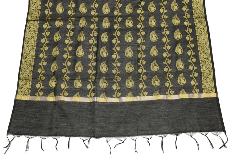 Black Banarasi Dupatta Indian Art Silk Woven Resham Brocade Long Stole Scarves