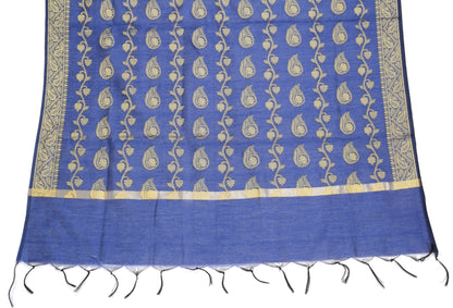 Blue Banarasi Dupatta Indian Art Silk Woven Resham Brocade Long Stole Scarves