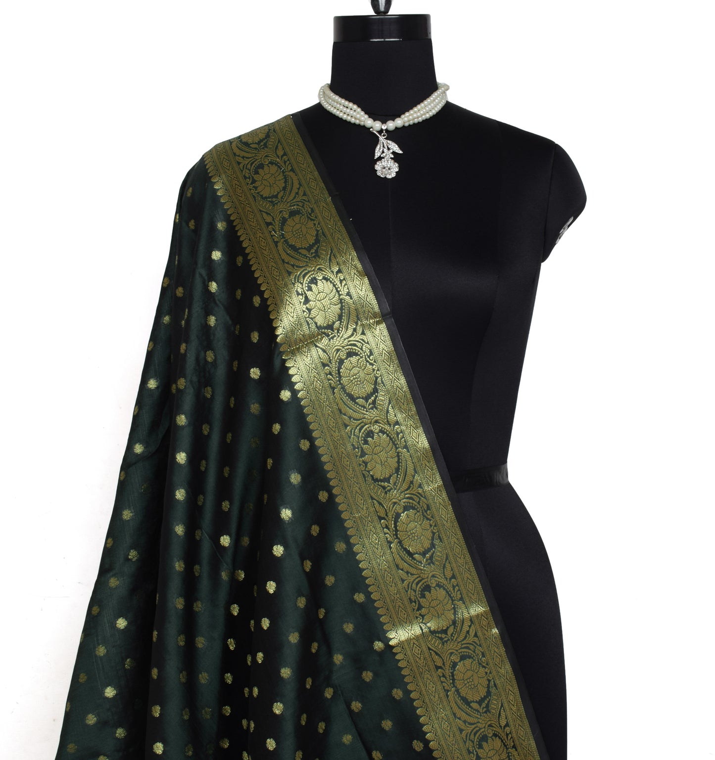 Green Banarasi Dupatta Indian Art Silk Woven Zari Brocade Long Stole Scarves