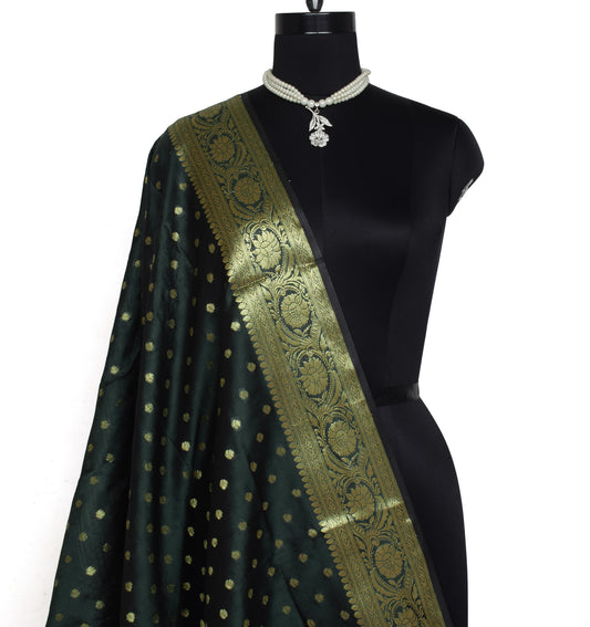 Green Banarasi Dupatta Indian Art Silk Woven Zari Brocade Long Stole Scarves