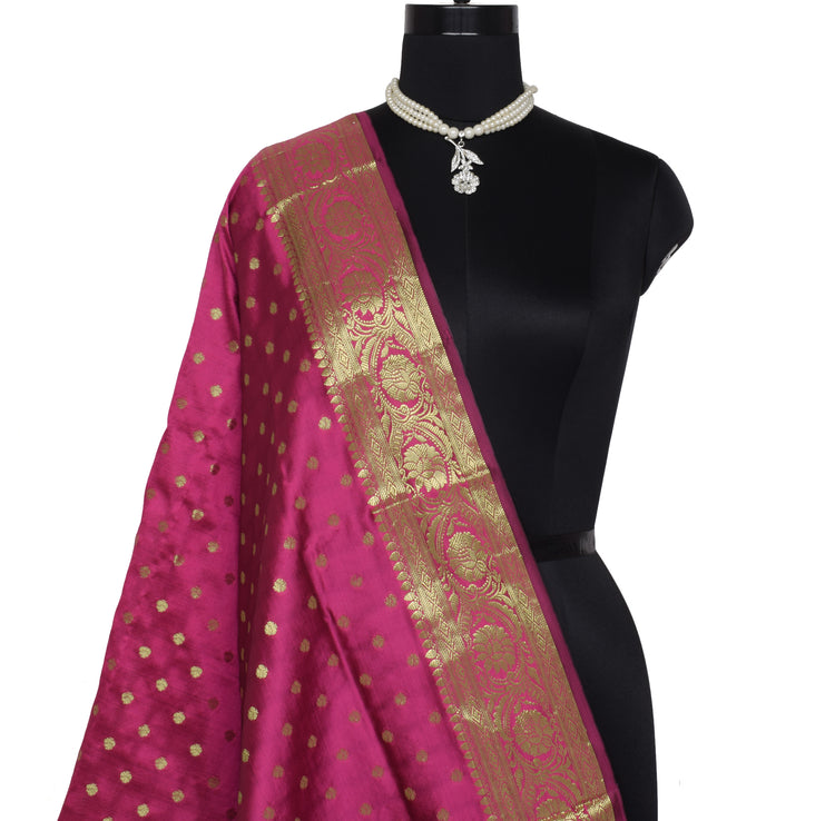 Dark Pink Banarasi Dupatta Indian Art Silk Woven Zari Brocade Long Stole Scarves