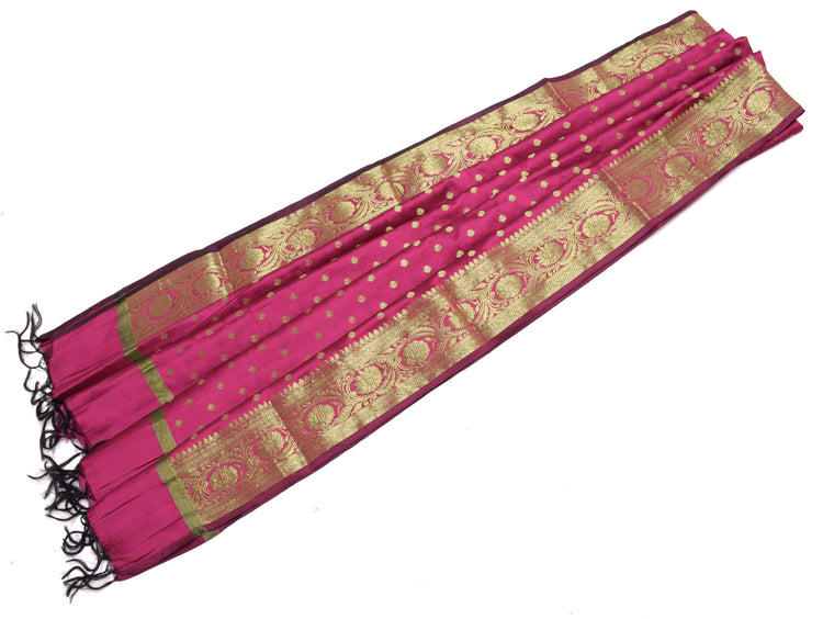 Dark Pink Banarasi Dupatta Indian Art Silk Woven Zari Brocade Long Stole Scarves
