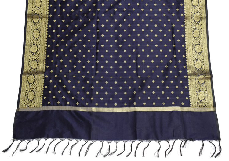 Blue Banarasi Dupatta Indian Art Silk Woven Zari Brocade Long Stole Scarves