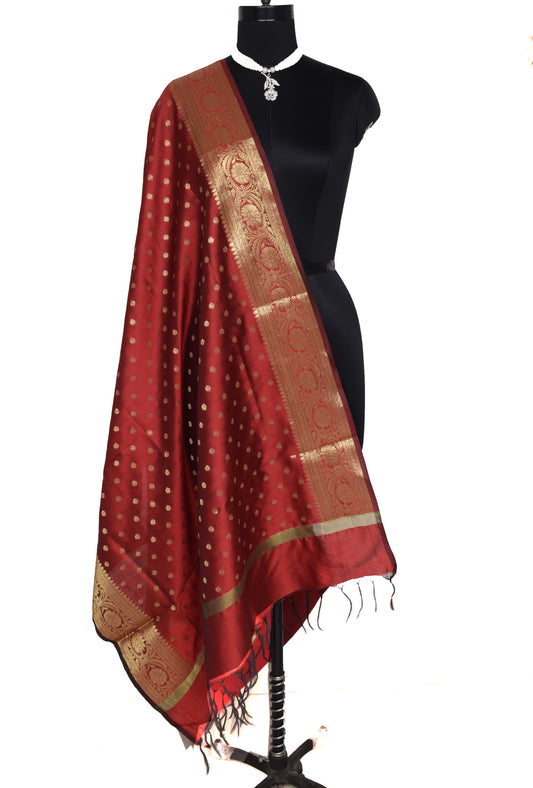 Maroon Banarasi Dupatta Indian Art Silk Woven Zari Brocade Long Stole Scarves