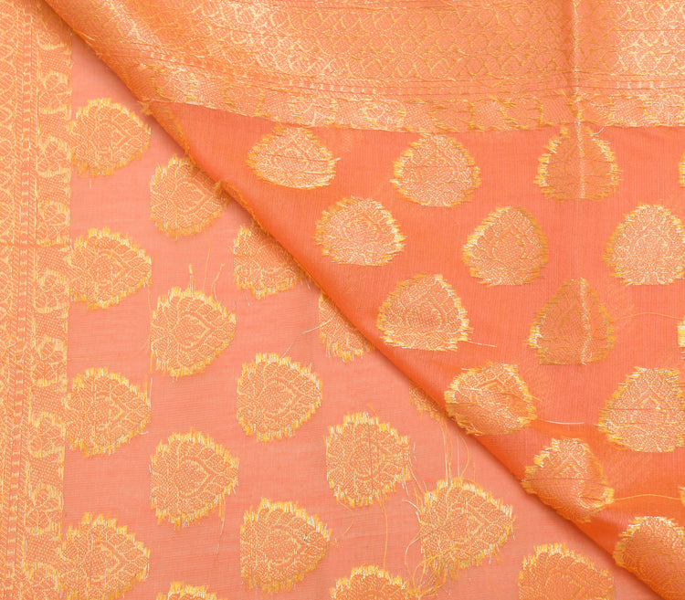Peach Banarasi Dupatta Indian Art Silk Woven Zari Brocade Long Stole Scarves