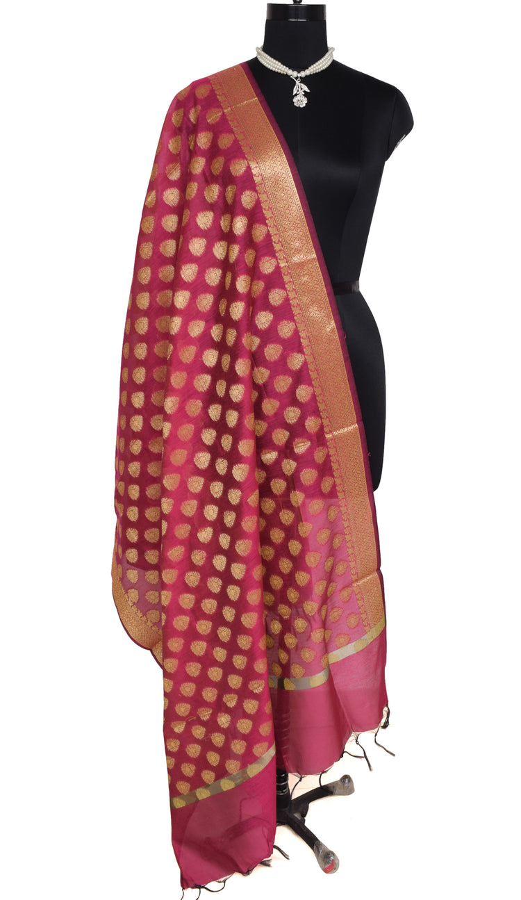 Pink Banarasi Dupatta Indian Art Silk Woven Resham Brocade Long Stole Scarves