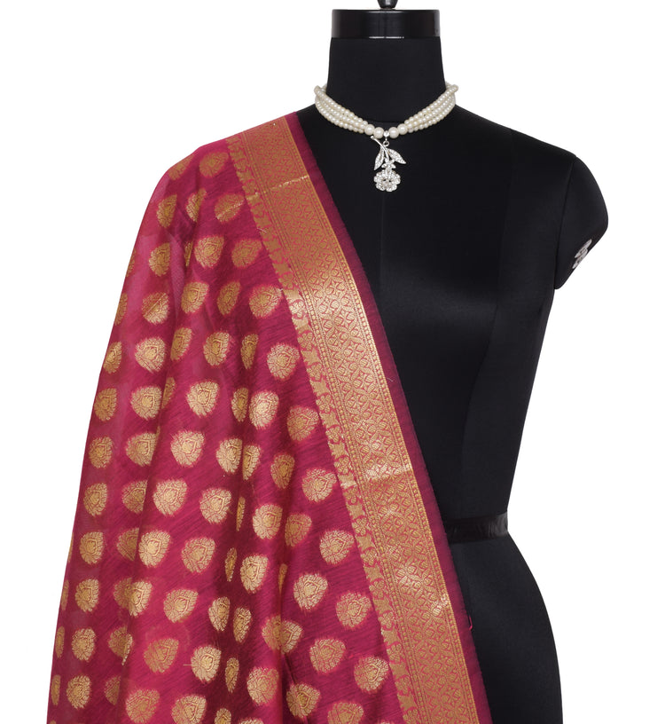 Pink Banarasi Dupatta Indian Art Silk Woven Resham Brocade Long Stole Scarves