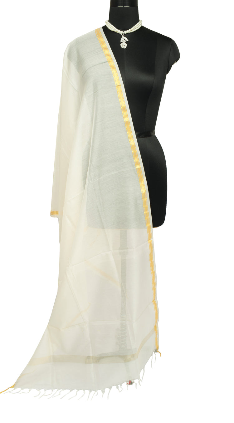 Cream Banarasi Dupatta Indian Art Silk Woven Zari Brocade Long Stole Scarves