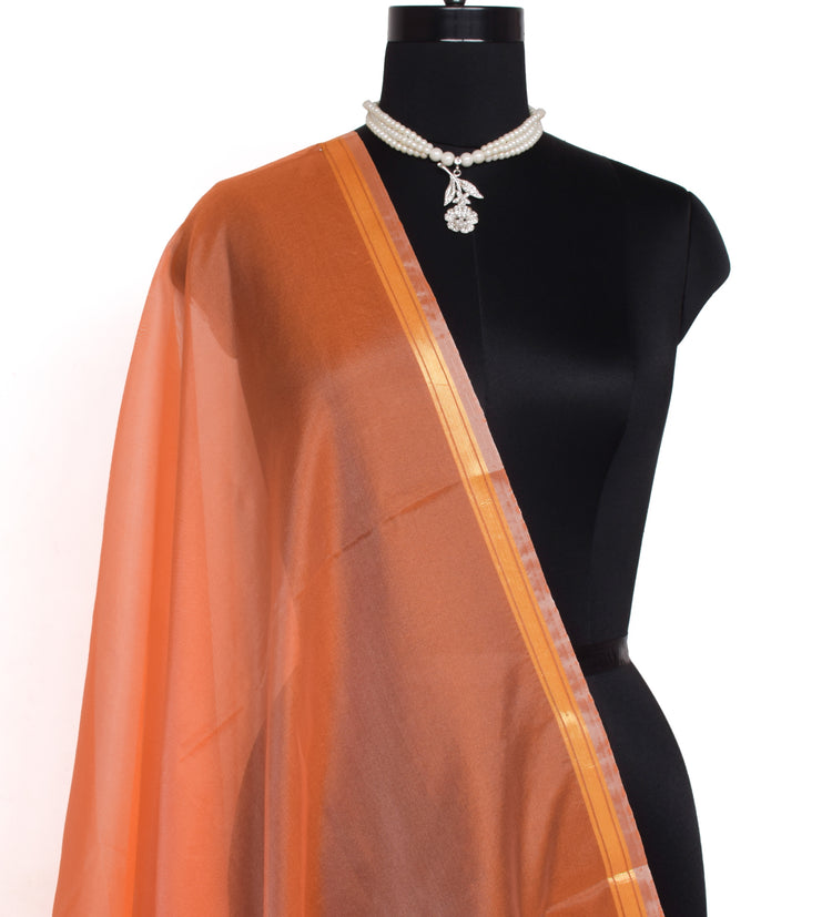 Orange Banarasi Dupatta Indian Art Silk Woven Zari Brocade Long Stole Scarves