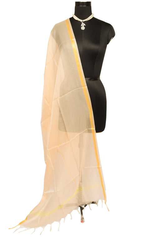 Beige Banarasi Dupatta Indian Art Silk Woven Zari Brocade Long Stole Scarves