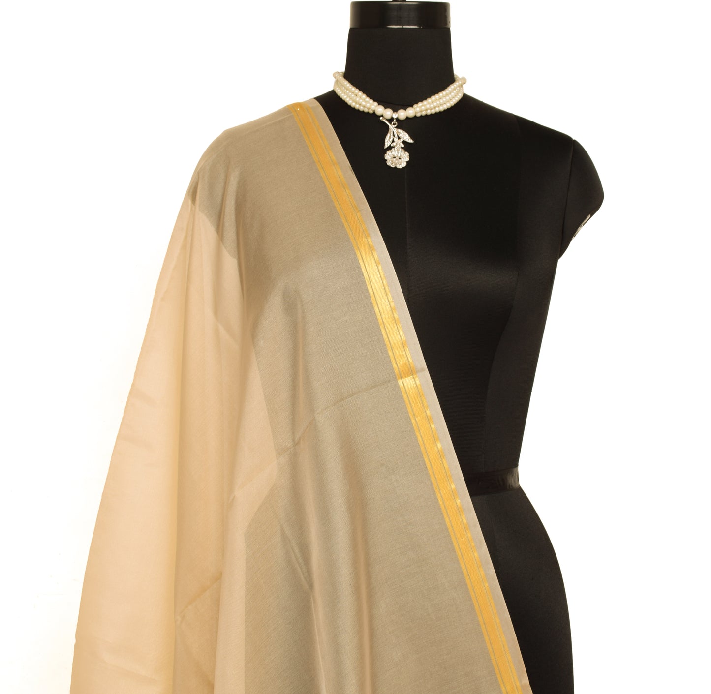 Beige Banarasi Dupatta Indian Art Silk Woven Zari Brocade Long Stole Scarves