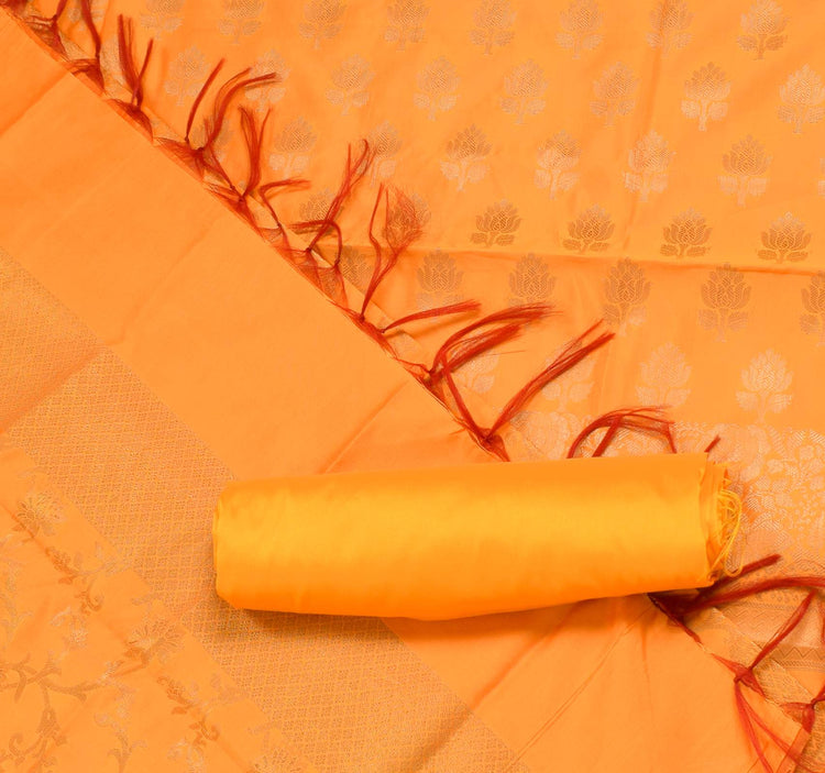 Banarasi Cotton Silk Dress Material Woven Salwar Kameez Dupatta Suit Set Yellow