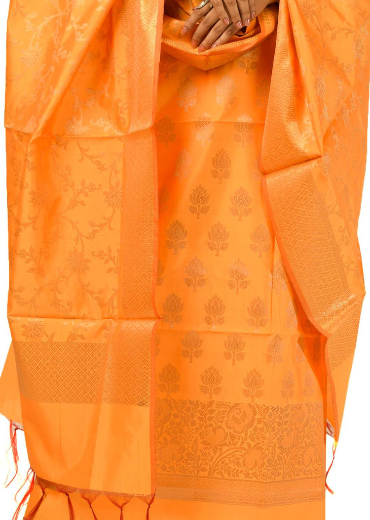 Banarasi Cotton Silk Dress Material Woven Salwar Kameez Dupatta Suit Set Yellow