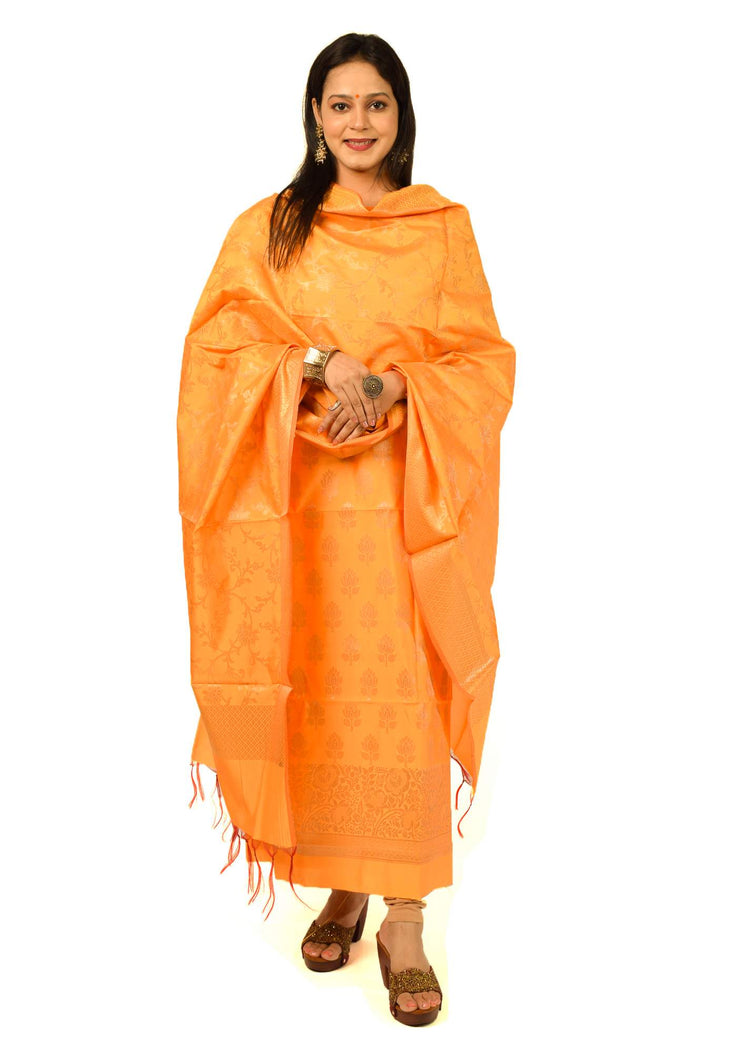 Banarasi Cotton Silk Dress Material Woven Salwar Kameez Dupatta Suit Set Yellow
