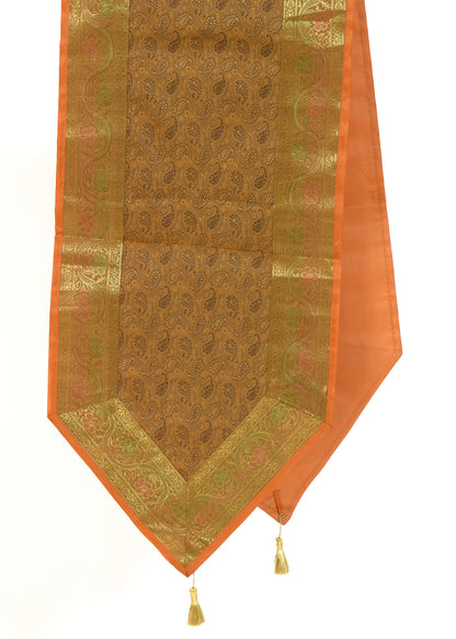 Mustard Indian Banarasi Silk Brocade Paisley Table Runner Dining Decor Cloth