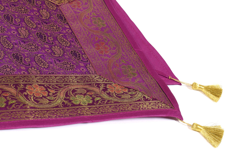 Purple Indian Banarasi Silk Brocade Paisley Table Runner Dining Decor Cloth