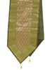 Green Indian Table Runner Banarasi Silk Brocade Paisley Dining Decor Cloth