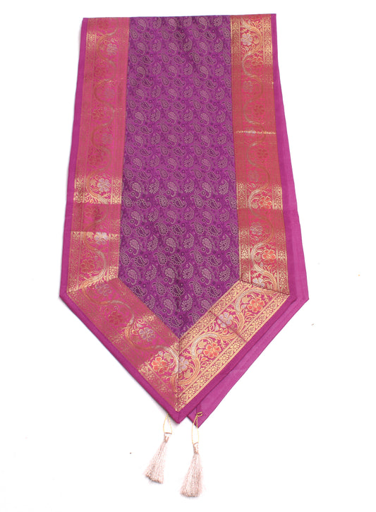 Purple Table Runner Indian Banarasi Silk Brocade Paisley Dining Decor Gift Cloth