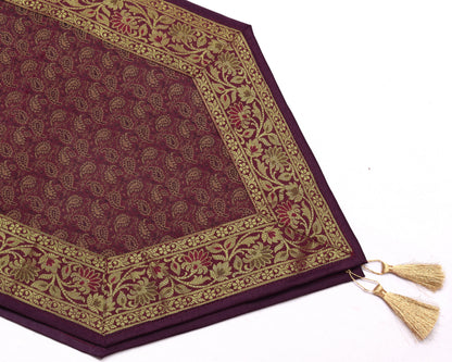 Purple Table Runner Dining Decor Indian Banarasi Silk Brocade Paisley Home Cloth