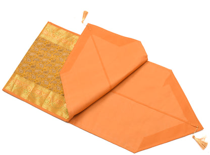 Mustard Table Runner Indian Banarasi Silk Brocade Paisley Dining Decor Cloth
