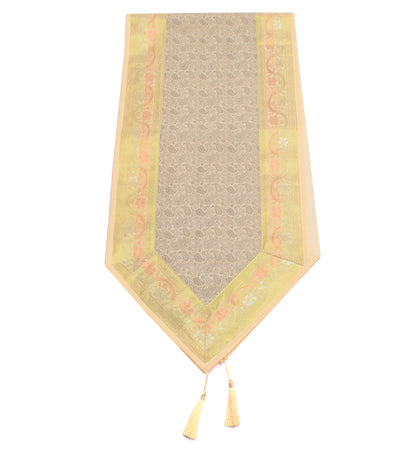 Cream Table Runner Indian Banarasi Silk Brocade Paisley Home Dining Decor Cloth