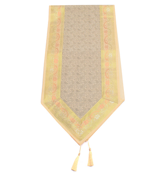 Cream Table Runner Indian Banarasi Silk Brocade Paisley Home Dining Decor Cloth