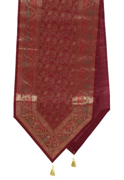 13PC Maroon Table Runner Dining Decor Banarasi Silk Brocade Paisley Indian Cloth
