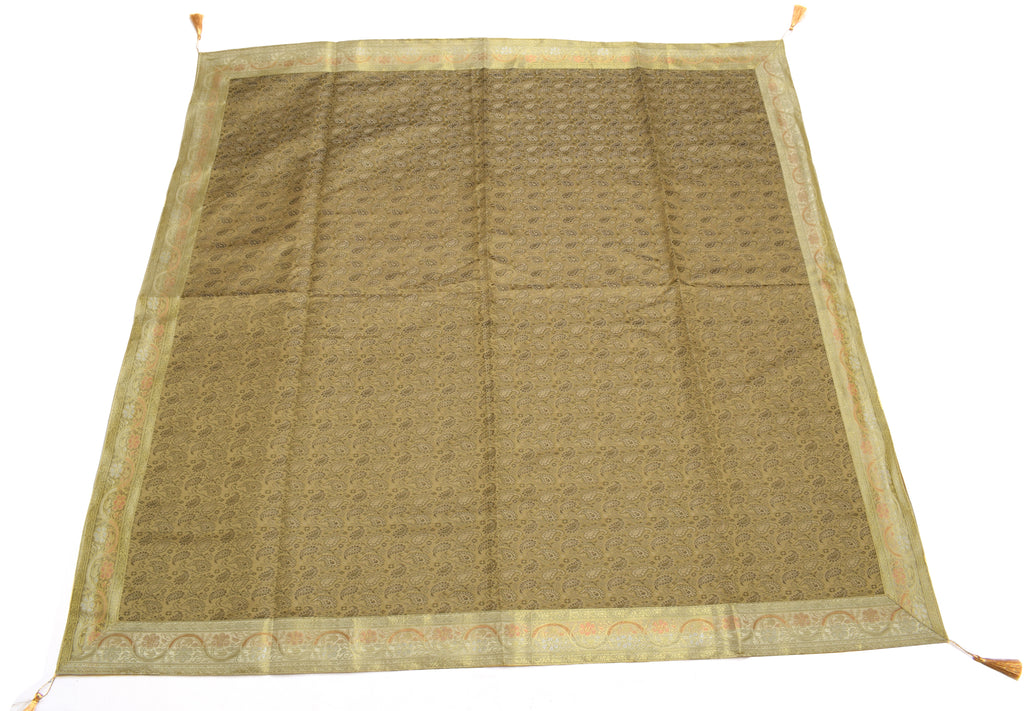 Dining Table Top Cover 48 Square Indian Banarasi Silk Woven Paisley Gift Cloth
