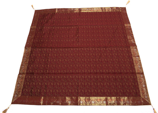 48 Sq  Dining Table Top Cover Indian Banarasi Silk Woven Paisley Cloth Maroon
