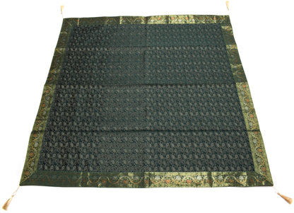 48 Sq Dining Table Top Cover Banarasi Silk Woven Paisley Homedecor Cloth Green