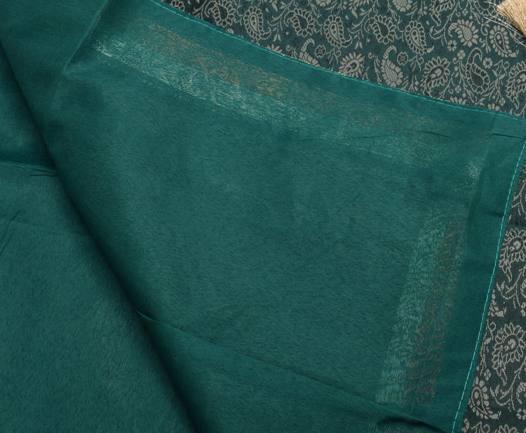 48 Square Indian Banarasi Silk Woven Paisley Dining Table Top Cover Cloth Green