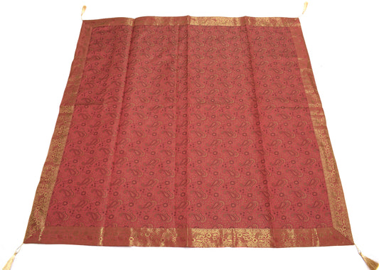 48 Square Dining Table Top Cover Indian Banarasi Silk Woven Paisley Peach Cloth
