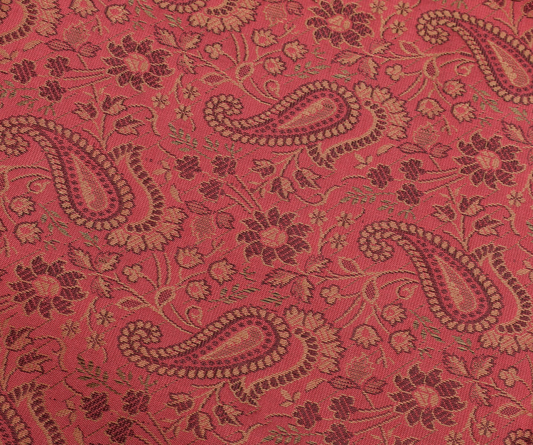 48" Square Indian Banarasi Silk Woven Paisley Dining Table Top Cover Cloth Peach